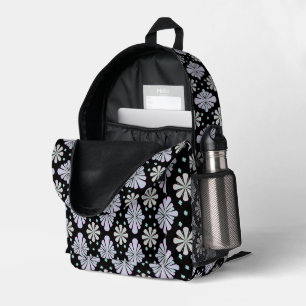 Pastel floral shapes on a black background printed backpack