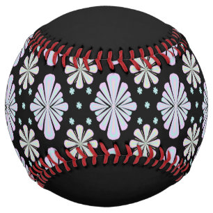 Pastel floral shapes on a black background softball