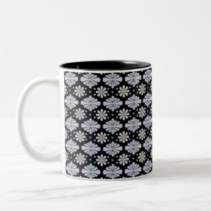 Pastel floral shapes on a black background Two-Tone coffee mug