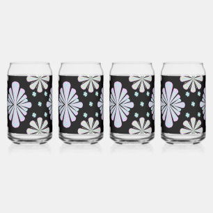 Pastel Floral Shapes on Black Background Can Glass