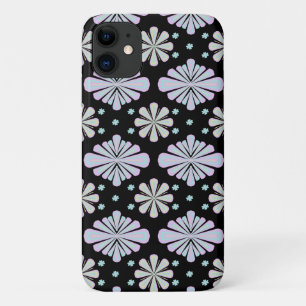 Pastel Floral Shapes on Black Background iPhone 11 Case