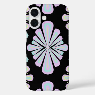 Pastel Floral Shapes on Black Background iPhone 16 Case