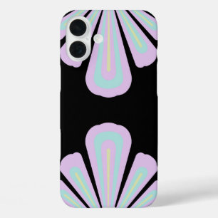 Pastel Floral Shapes on Black Background iPhone 16 Plus Case