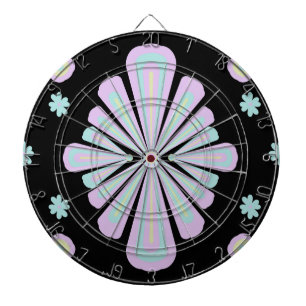 Pastel Floral Shapes on Black Background Dartboard
