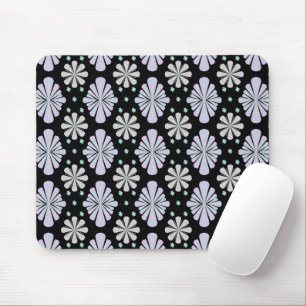 Pastel Floral Shapes on Black Background Mouse Pad