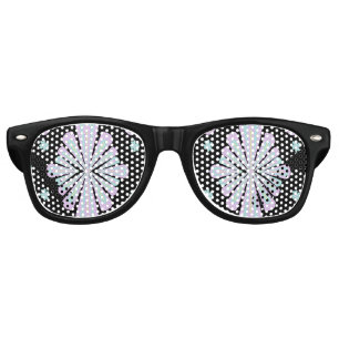 Pastel Floral Shapes on Black Background Retro Sunglasses