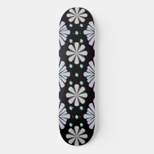 Pastel Floral Shapes on Black Background Skateboard
