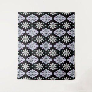 Pastel Floral Shapes on Black Background Tapestry