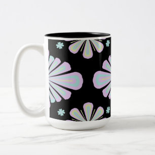 Pastel Floral Shapes on Black Background Two-Tone Coffee Mug