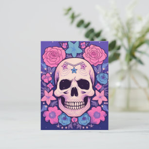 Pastel Floral Skull Art Postcard