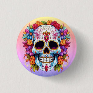 Pastel Floral Sugar Skull 3 Cm Round Badge