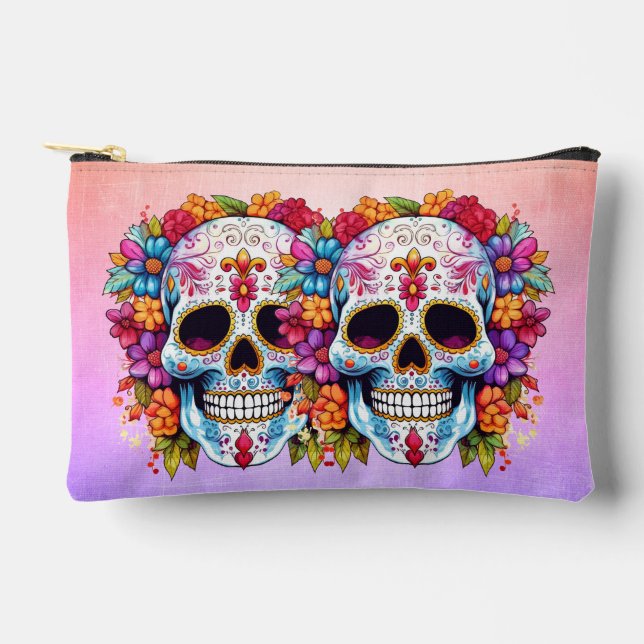 Pastel Floral Sugar Skull Accessory Pouch (Front)