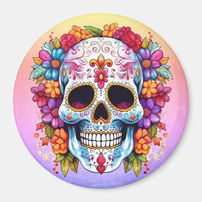 Pastel Floral Sugar Skull Magnet (Front)