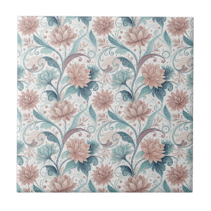 Pastel Floral Swirl Beautiful Flowers Pattern Art Ceramic Tile