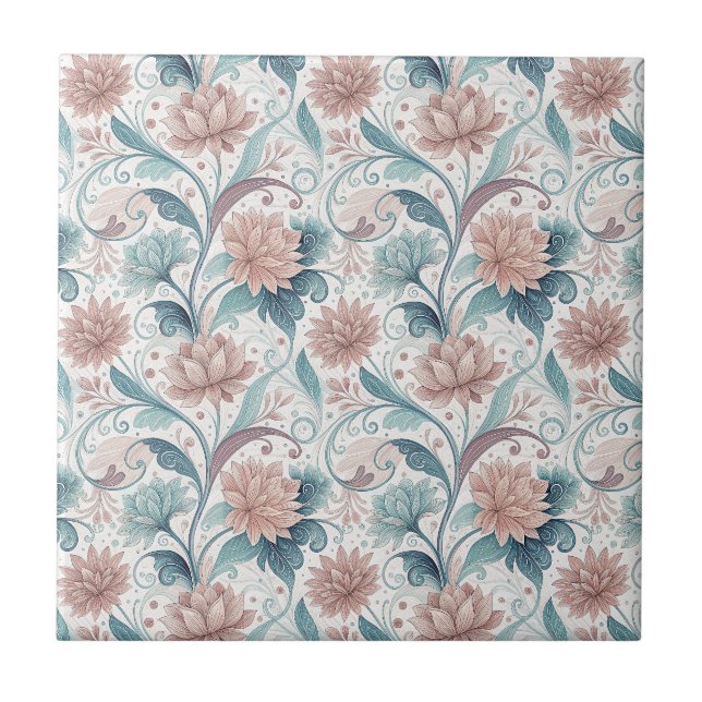 Pastel Floral Swirl Beautiful Flowers Pattern Art Ceramic Tile (Front)