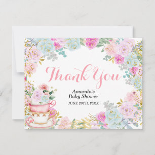 Pastel Floral Tea Party Gold Glitter Thank You