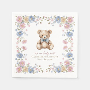 Pastel Floral Teddy Bear Baby Shower Napkins