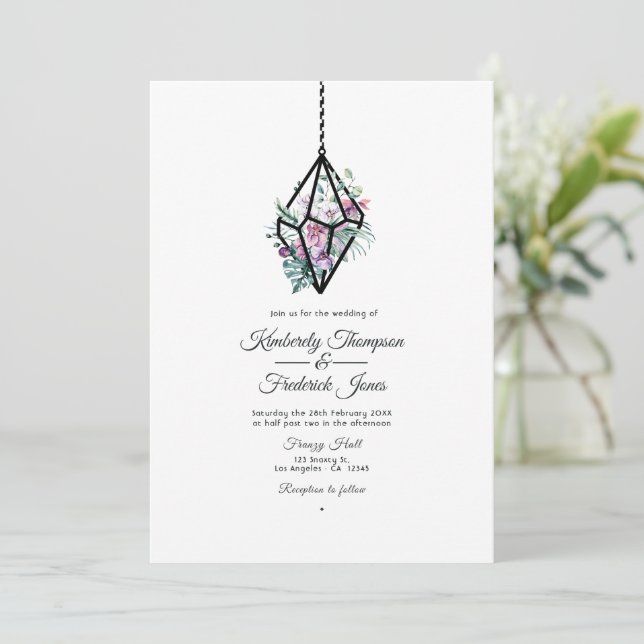 Pastel Floral Terrarium Garden Wedding Invitation (Standing Front)