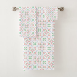 Pastel Floral Tile Pattern with Soft Colors Bath Towel Set