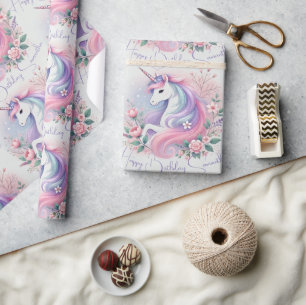 Pastel Floral & Unicorn Wrapping Paper