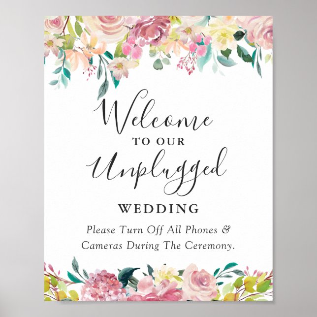 Pastel Floral Unplugged Wedding Sign (Front)