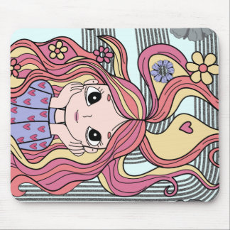 Pastel Floral Vine&Hearts Watercolor Illustration Mouse Pad