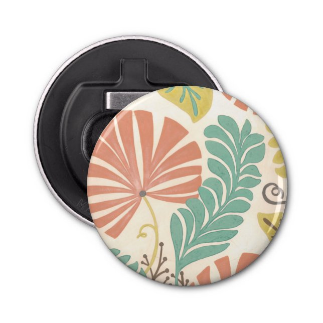 Pastel Floral Vines and Leaves on Cream Background Bottle Opener (Front)