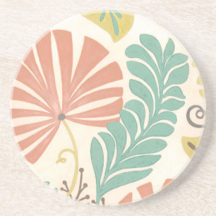 Pastel Floral Vines and Leaves on Cream Background Coaster