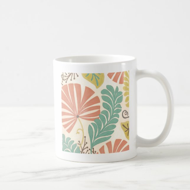 Pastel Floral Vines and Leaves on Cream Background Coffee Mug (Right)
