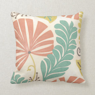 Pastel Floral Vines and Leaves on Cream Background Cushion