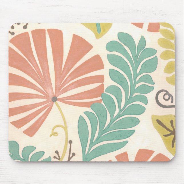 Pastel Floral Vines and Leaves on Cream Background Mouse Pad (Front)