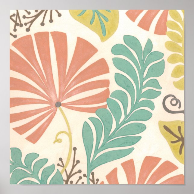 Pastel Floral Vines and Leaves on Cream Background Poster (Front)