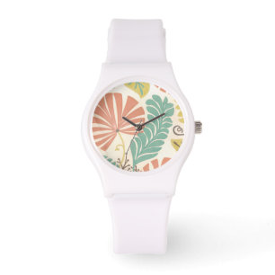 Pastel Floral Vines and Leaves on Cream Background Watch