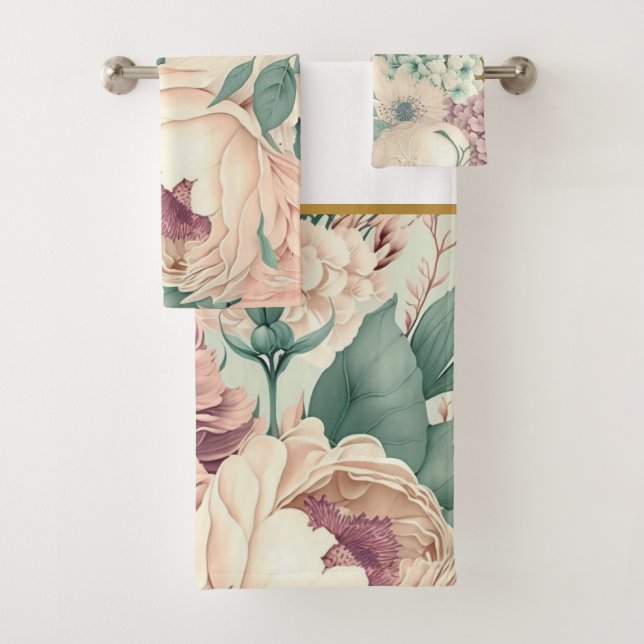 PASTEL FLORAL VINTAGE GARDEN BATHROOM TOWEL SET (Insitu)