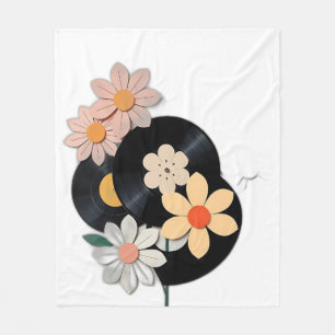 Pastel Floral Vinyl Records Fleece Blanket