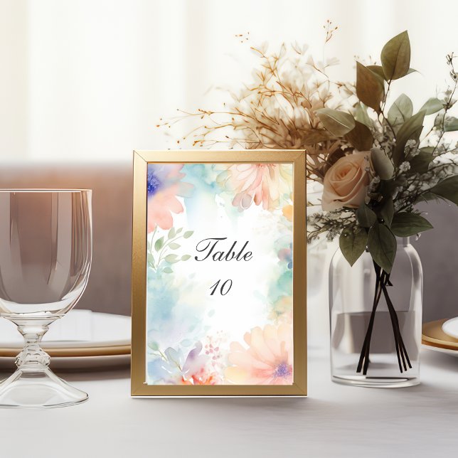 Pastel Floral Watercolor Elegant Modern Wedding  Table Number (Pastel Floral Watercolor Wedding Table Number Cards)