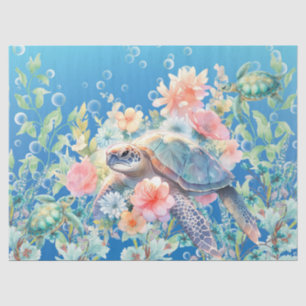 Pastel Floral Watercolor Sea Turtles Decoupage Tissue Paper