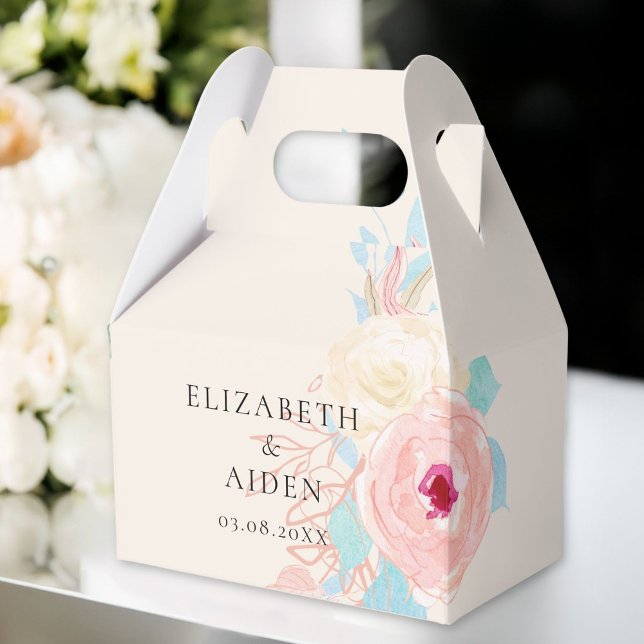 Pastel Floral Watercolor Wedding Favour Box (Personalized Pastel Floral Watercolor Wedding Favor Boxes with your Name & Date.)