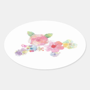 Pastel Floral Watercolour Design Oval Sticker