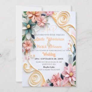 Pastel Floral Wedding Customise Paper Quill Frame  Invitation