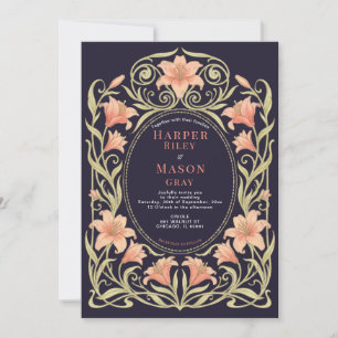 Pastel Floral Wedding Invitation Art Nouveau Frame