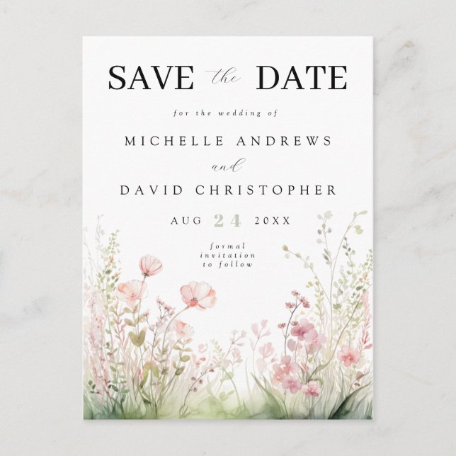 Pastel Floral Wedding Save the Date Postcard (Front)
