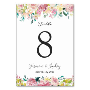 Pastel Floral Wedding Table Number Card