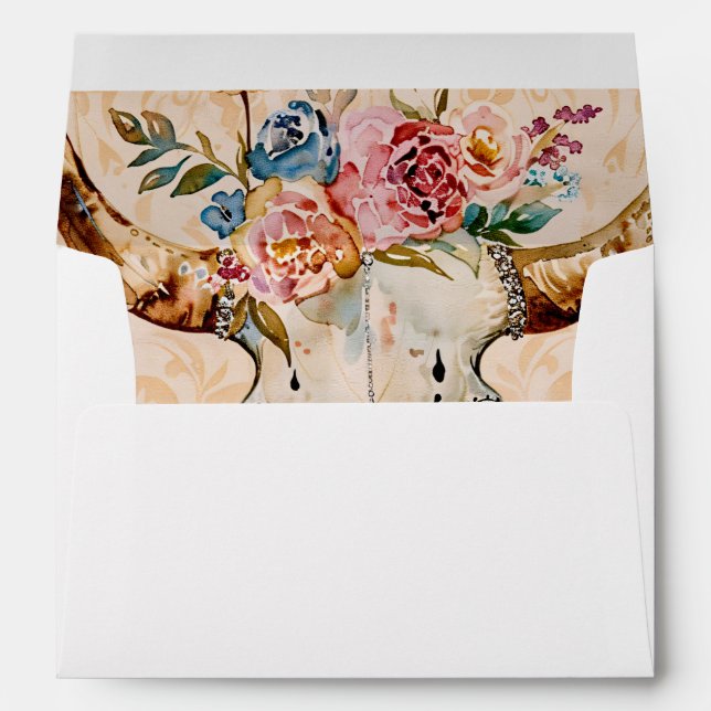 Pastel Floral Western Cow Skull  Theme Envelope (Back (Bottom))