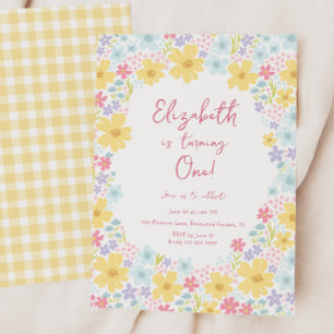 Pastel Floral Wildflowers 1st Birthday Invitation