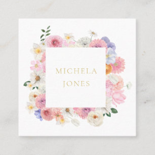 Pastel Floral Womens Elegant Designer Square Business Card