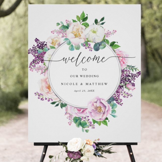 Pastel Floral Wreath Elegant Welcome Wedding Sign  (Creator Uploaded)