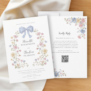 Pastel Floral Wreath QR Code Wedding Website Invitation