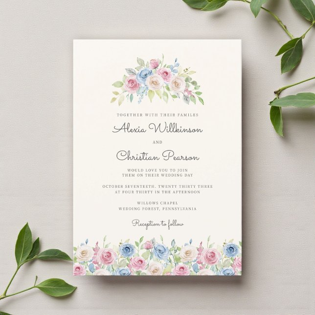 Pastel Floral Wreath Wedding Invitation (Creator Uploaded)