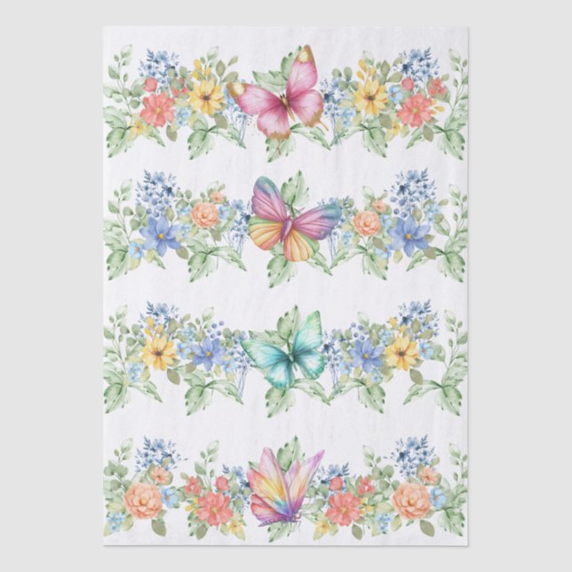 Pastel Florals & Butterflies Decoupage Paper (Front)
